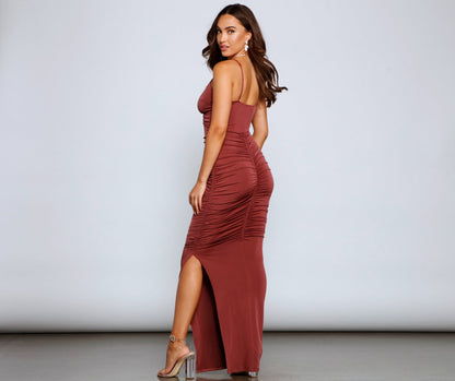 Larissa Formal Ruched High Slit Dress