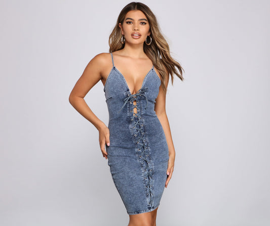 Laced Up In Denim Dress Ins Street