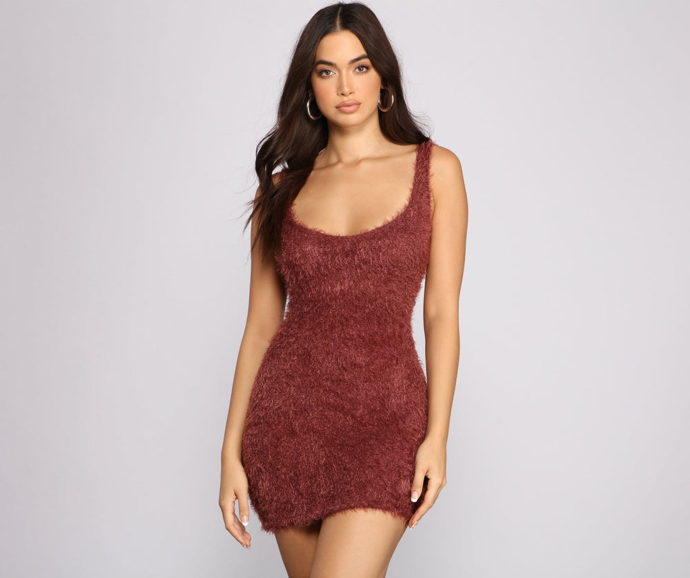 Sleeveless Shaggy Knit Mini Dress Ins Street