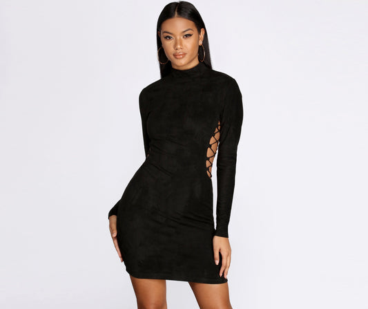 Lace Up Suede Mini Dress Ins Street