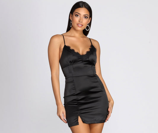 Lace Trim Satin Mini Dress Ins Street