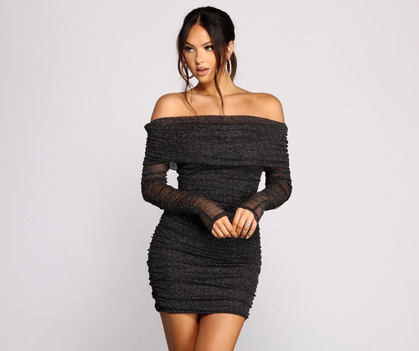 Shimmer Nights Off the Shoulder Glitter Mini Dress Ins Street