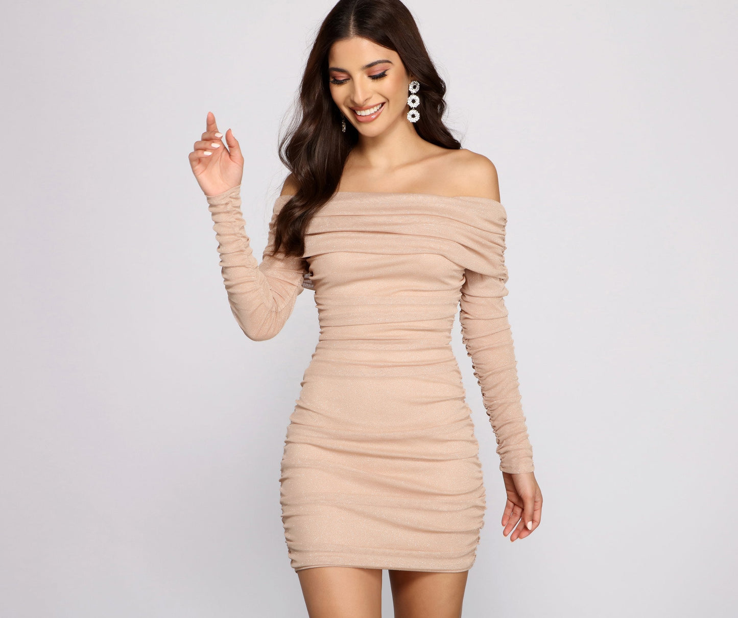 Shimmer Nights Off the Shoulder Glitter Mini Dress Ins Street