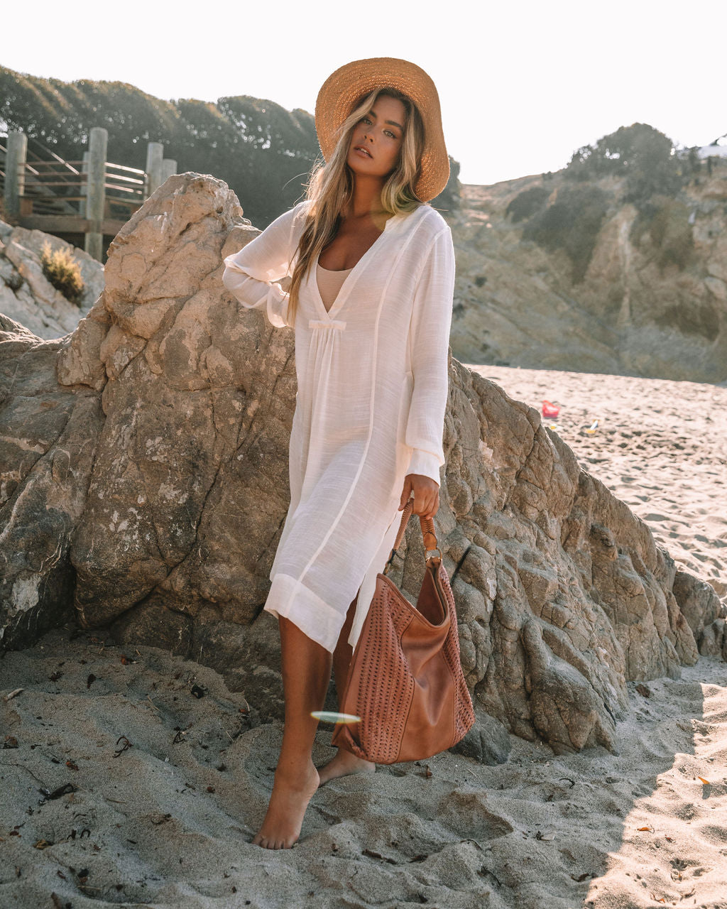 Bali Pocketed Kaftan Dress - Bamboo Cream - FINAL SALE