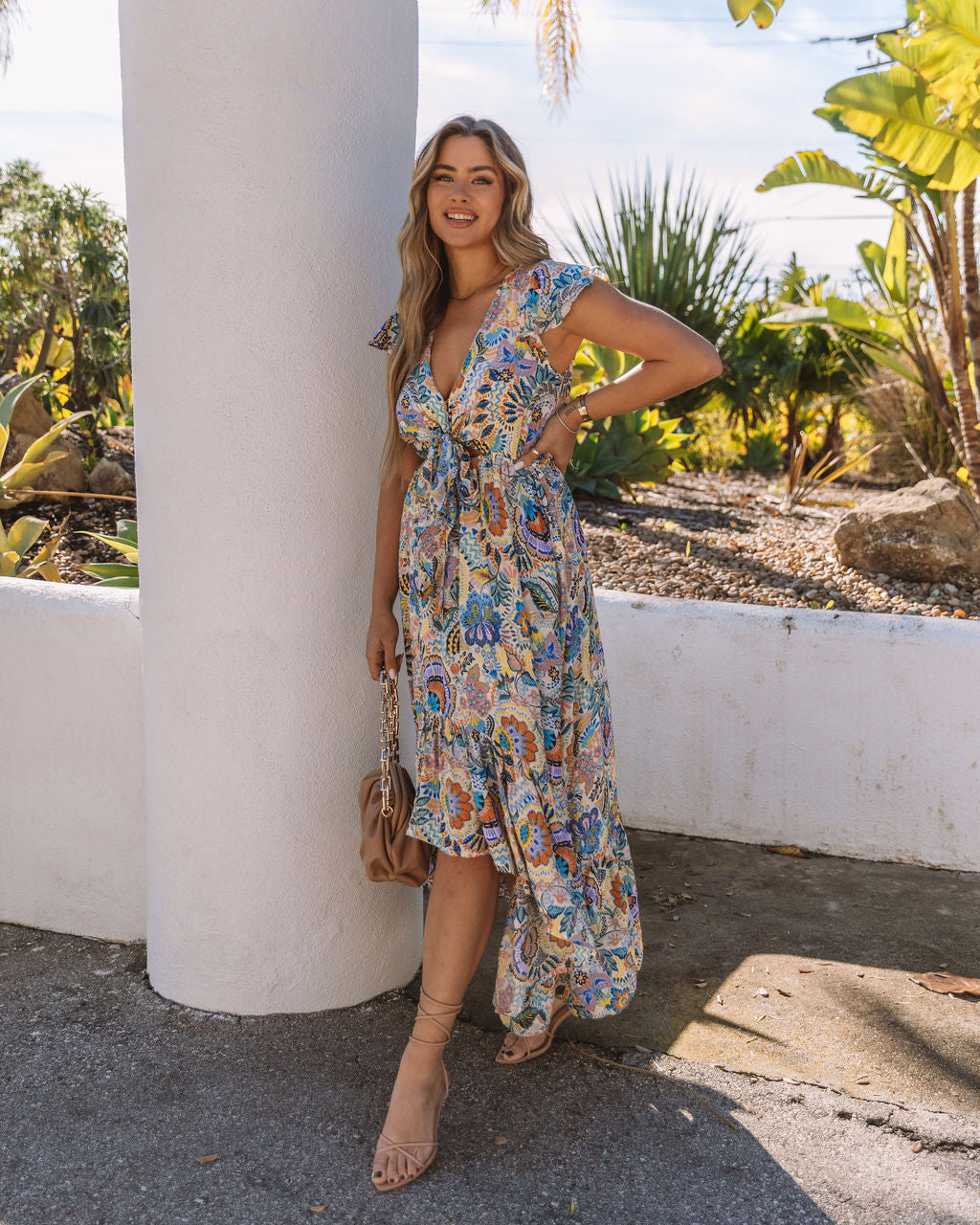 Rhea Printed High Low Pocketed Tie Maxi Dress - FINAL SALE