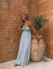 Hattie Strapless Pocketed Tie Front Maxi Dress - Waterlily