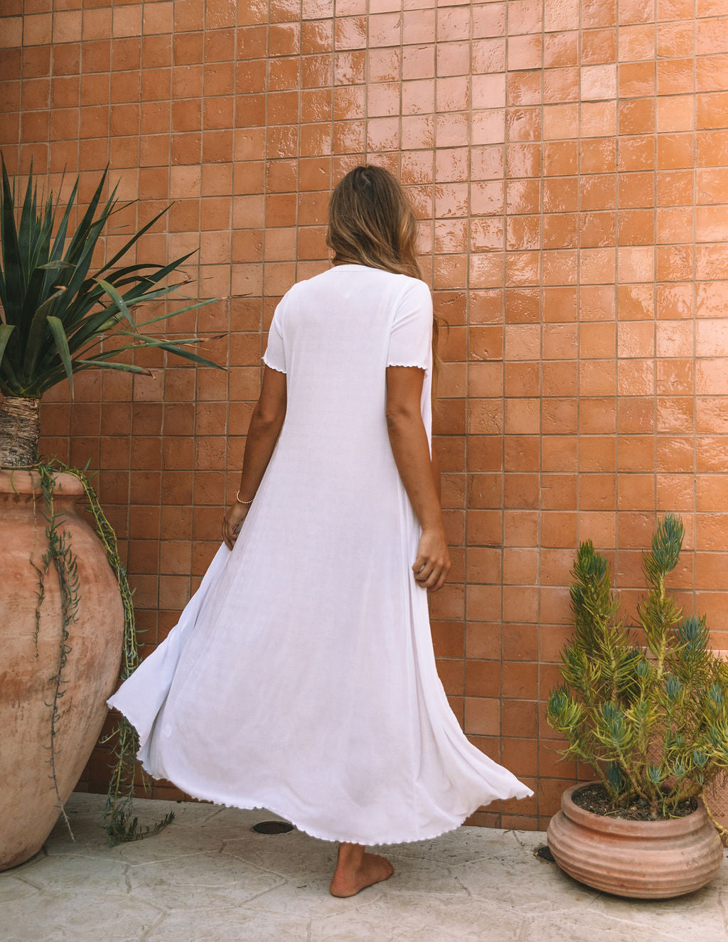 Hot Springs Button Down Knit Maxi Dress - White - FINAL SALE