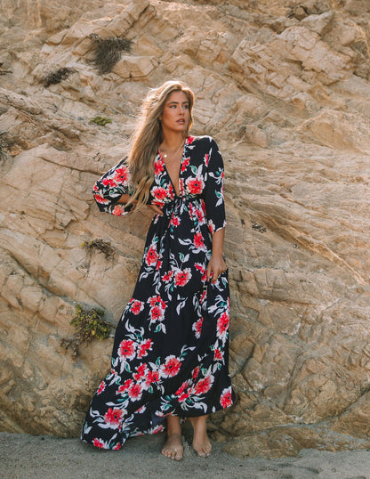 Kaydence Floral Kimono Tie Maxi Dress - FINAL SALE