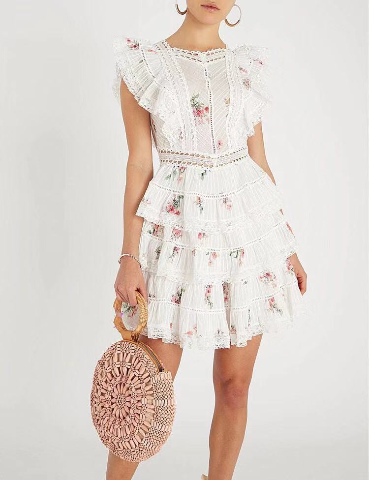 Alessia Cotton Eyelet Tie Dye Crochet Tassel Dress