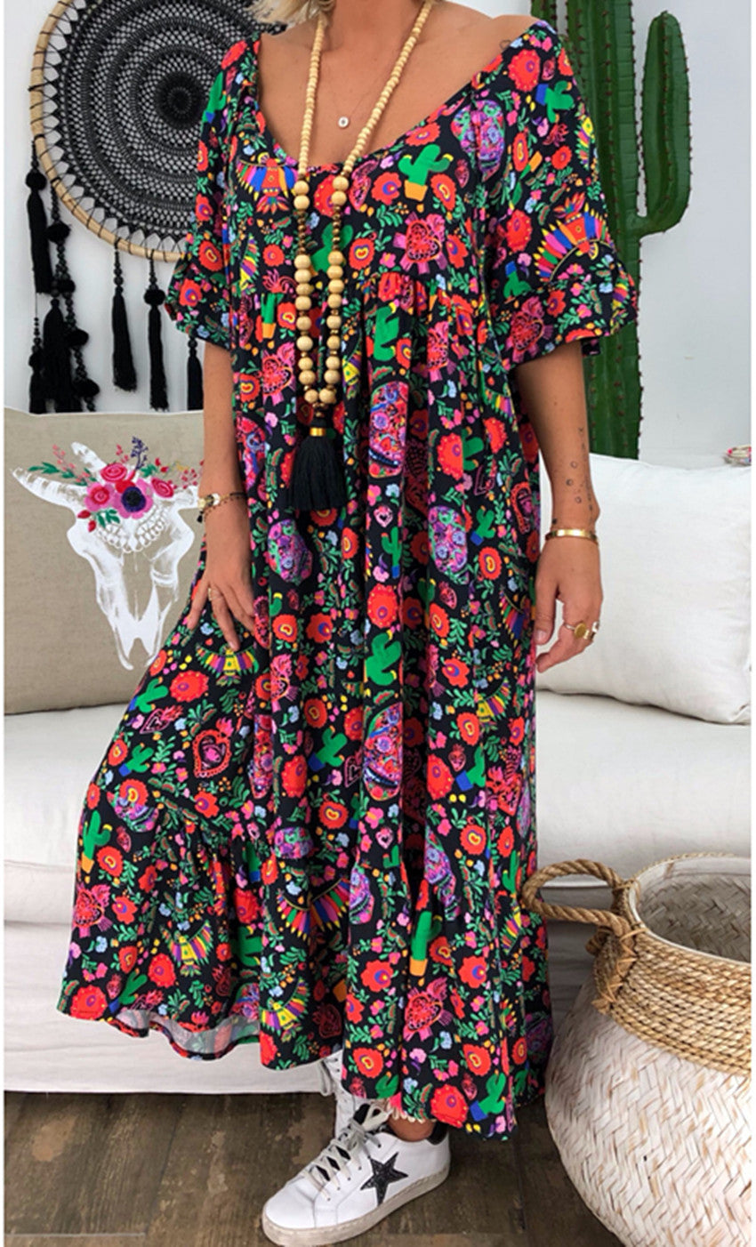 Find Yourself Floral Puff Sleeve Midi Dress