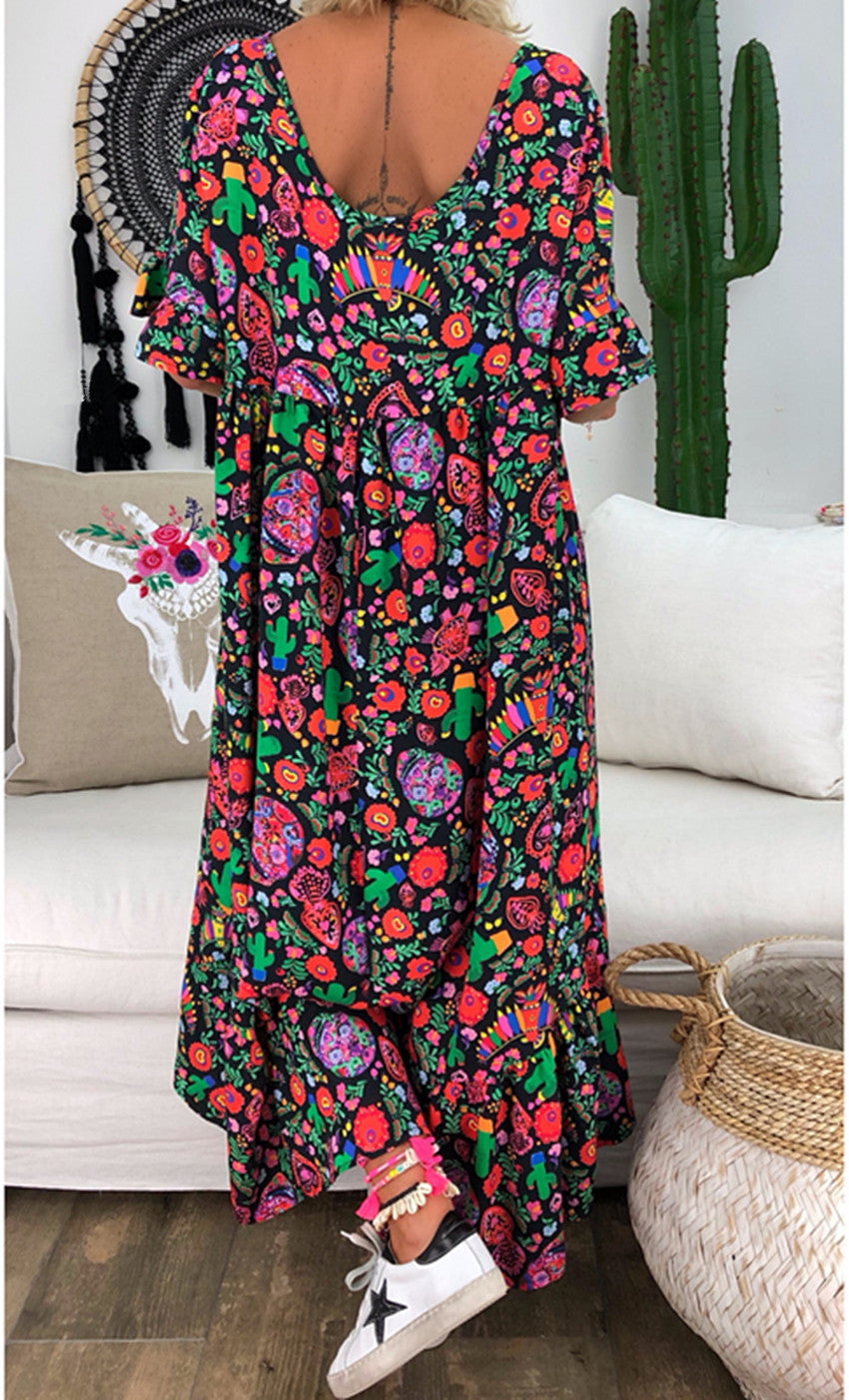 Find Yourself Floral Puff Sleeve Midi Dress