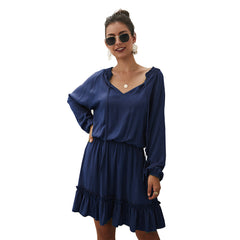 Marta Ruffle Tiered Dress - Navy