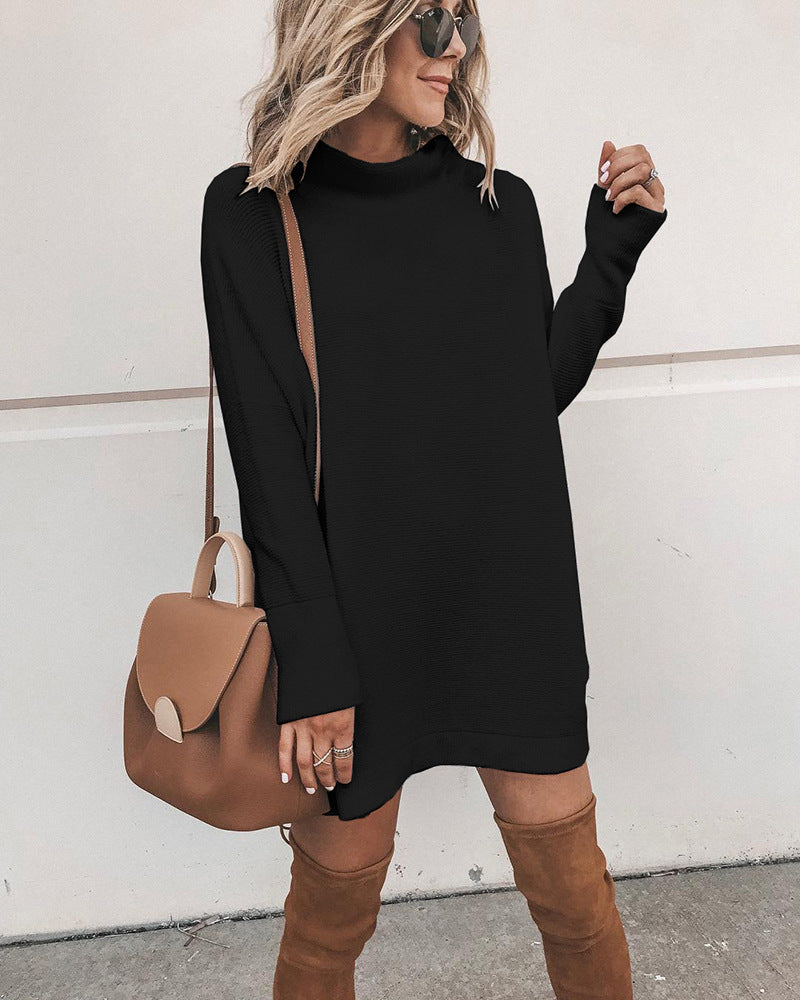 Marcelle Mock Neck Knit Dress - Black