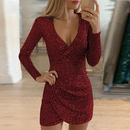 Entertainment Sequin Wrap Dress - Burgundy - FINAL SALE