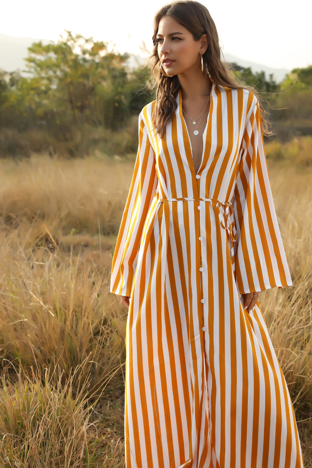 Rolla Striped Button Down Maxi Shirt Dress