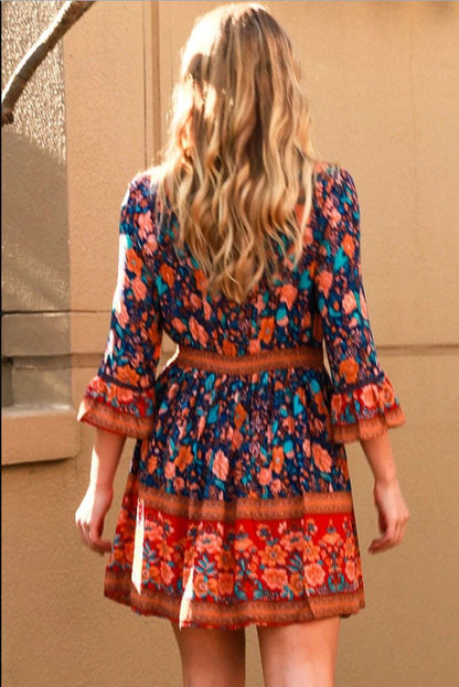 Deshon Printed Button Down Tassel Dress - Orange