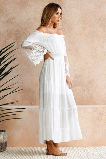 Allison Crochet Off The Shoulder Maxi Dress - Ivory