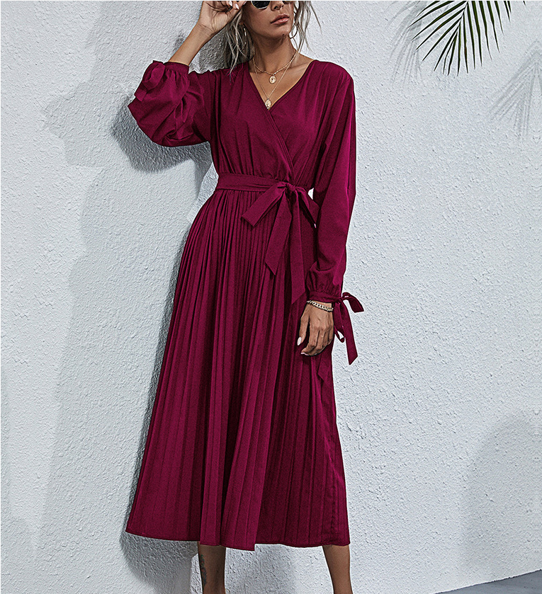 Josefa Satin Pleated Midi Dress - Wine - FINAL SALE