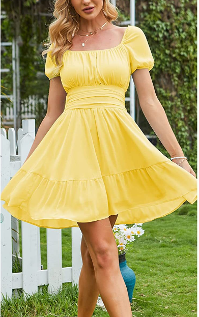 Leroy Linen Blend Puff Sleeve Babydoll Dress - Yellow