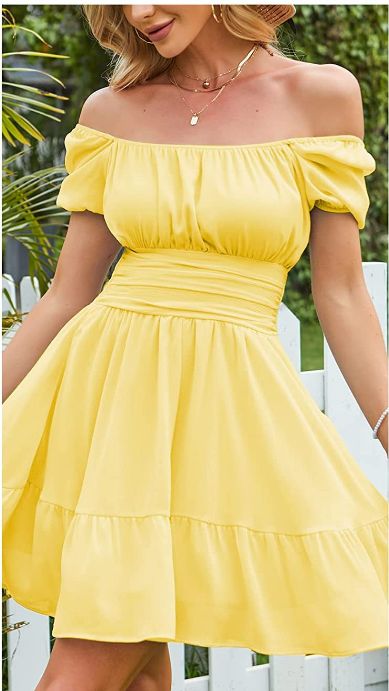 Leroy Linen Blend Puff Sleeve Babydoll Dress - Yellow