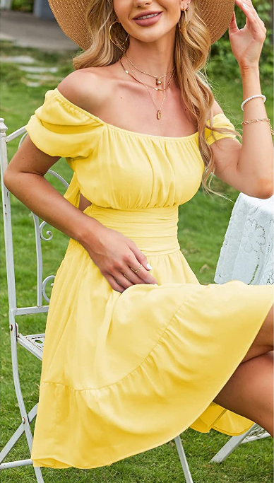 Leroy Linen Blend Puff Sleeve Babydoll Dress - Yellow