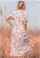 PREORDER - Quiet Escape Floral Pleated Midi Dress - Ivory