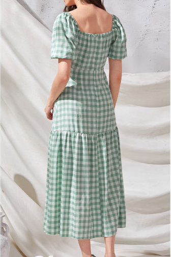 Rye Puff Sleeve Gingham Midi Dress - Hunter Green