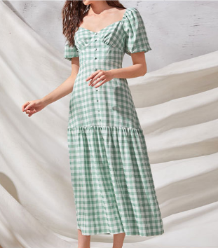 Rye Puff Sleeve Gingham Midi Dress - Hunter Green