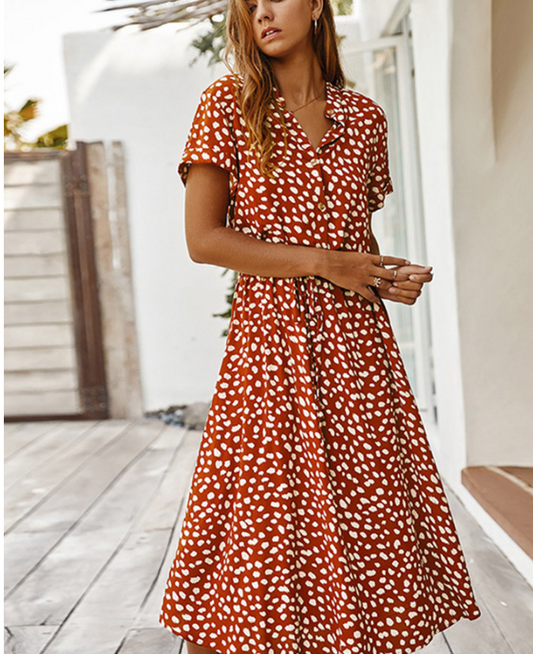 Sherry Spotted Button Down Midi Dress