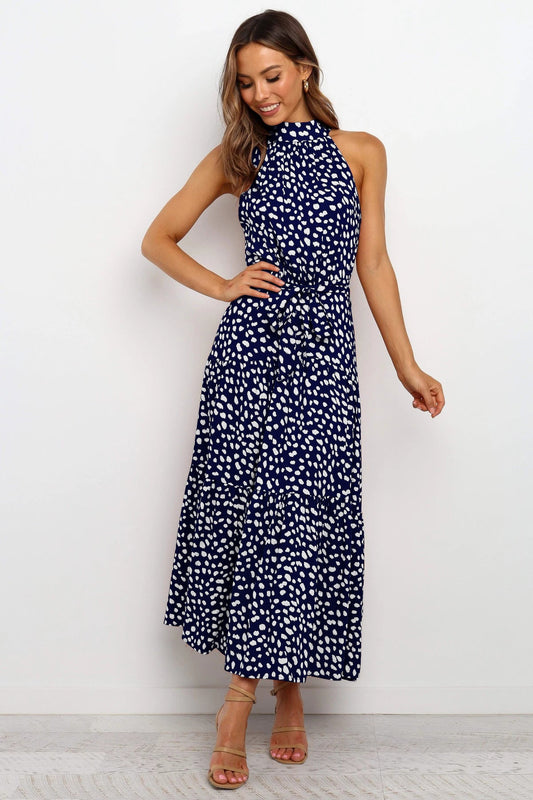 Local Flare Polka Dot Tie Midi Dress