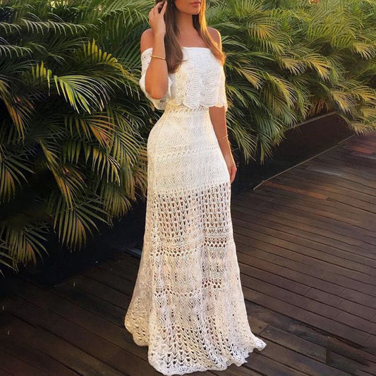 Pascal Tiered Crochet Lace Midi Dress - White