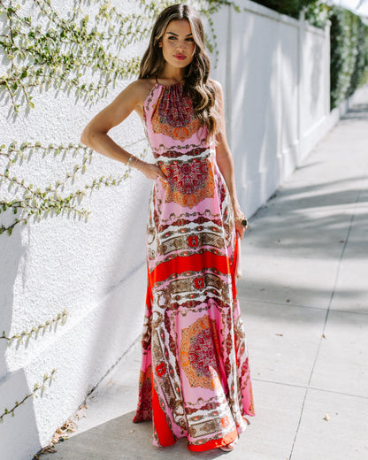 PREORDER - Reina Printed Halter Maxi Dress