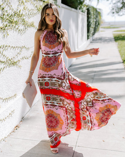 PREORDER - Reina Printed Halter Maxi Dress