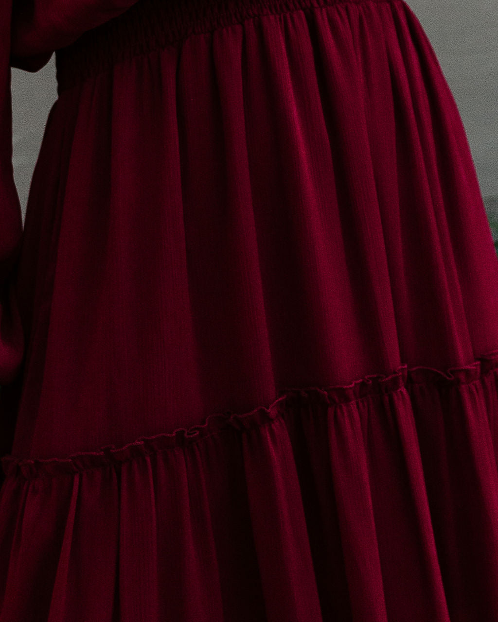 Alicia Off The Shoulder Tiered Midi Dress - Burgundy