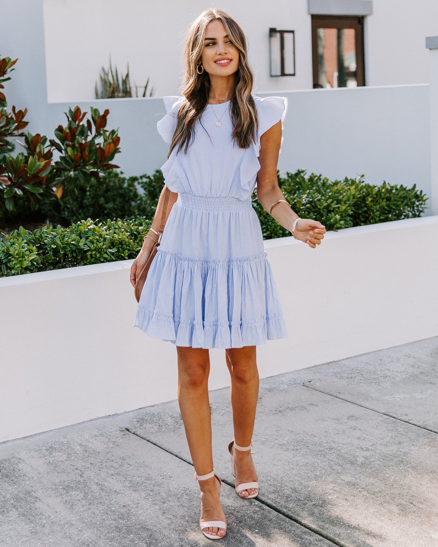 Capri Cotton Striped Ruffle Dress