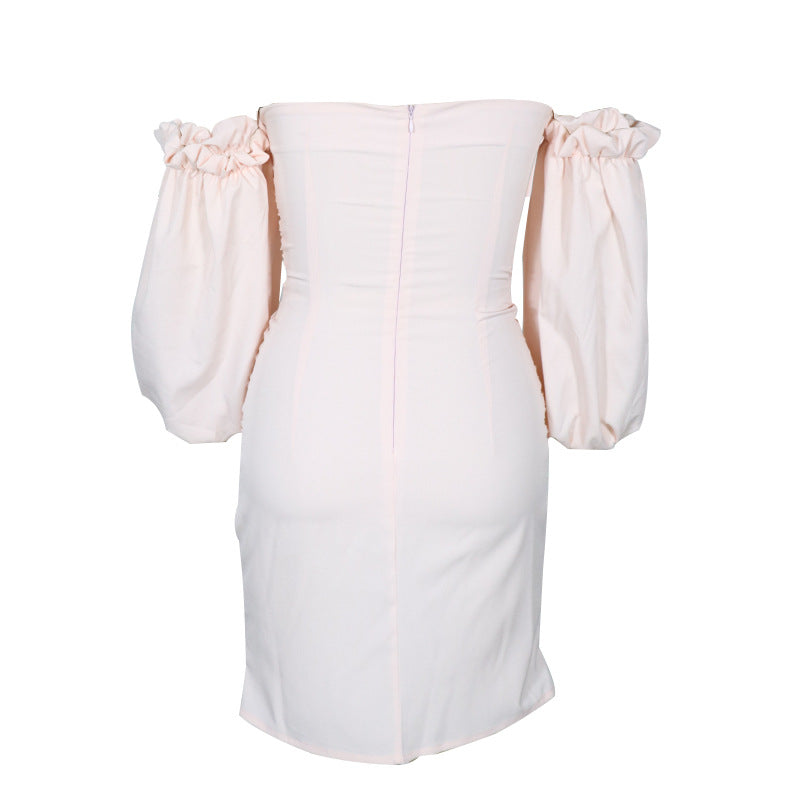 Villy Puff Sleeve Bodycon Dress - Peach