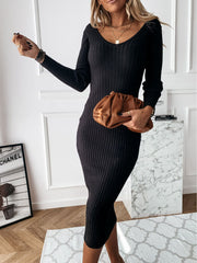 Romi Ribbed Knit Midi Dress - Black