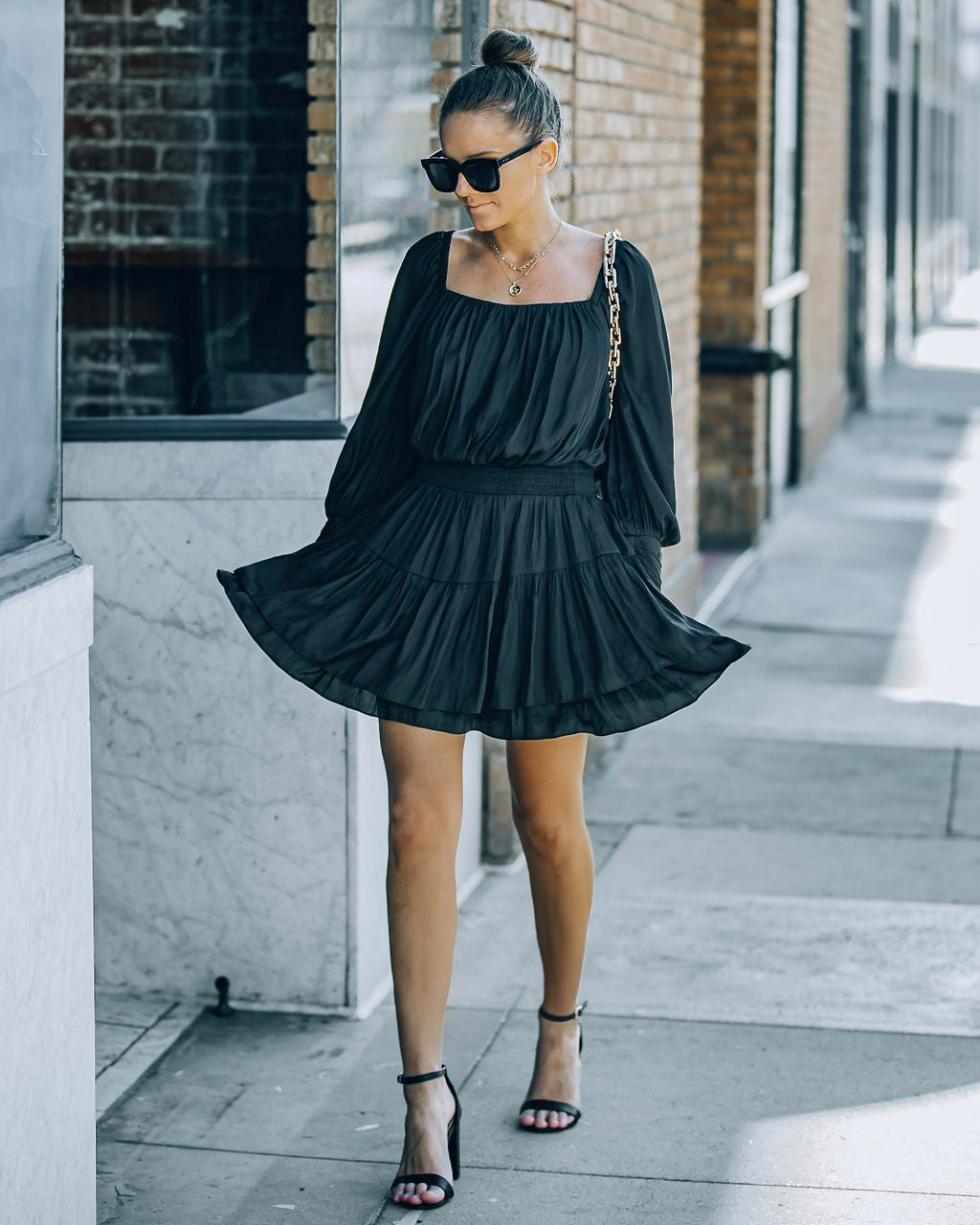 Ayla Smocked Ruffle Mini Dress - Washed Black - FINAL SALE