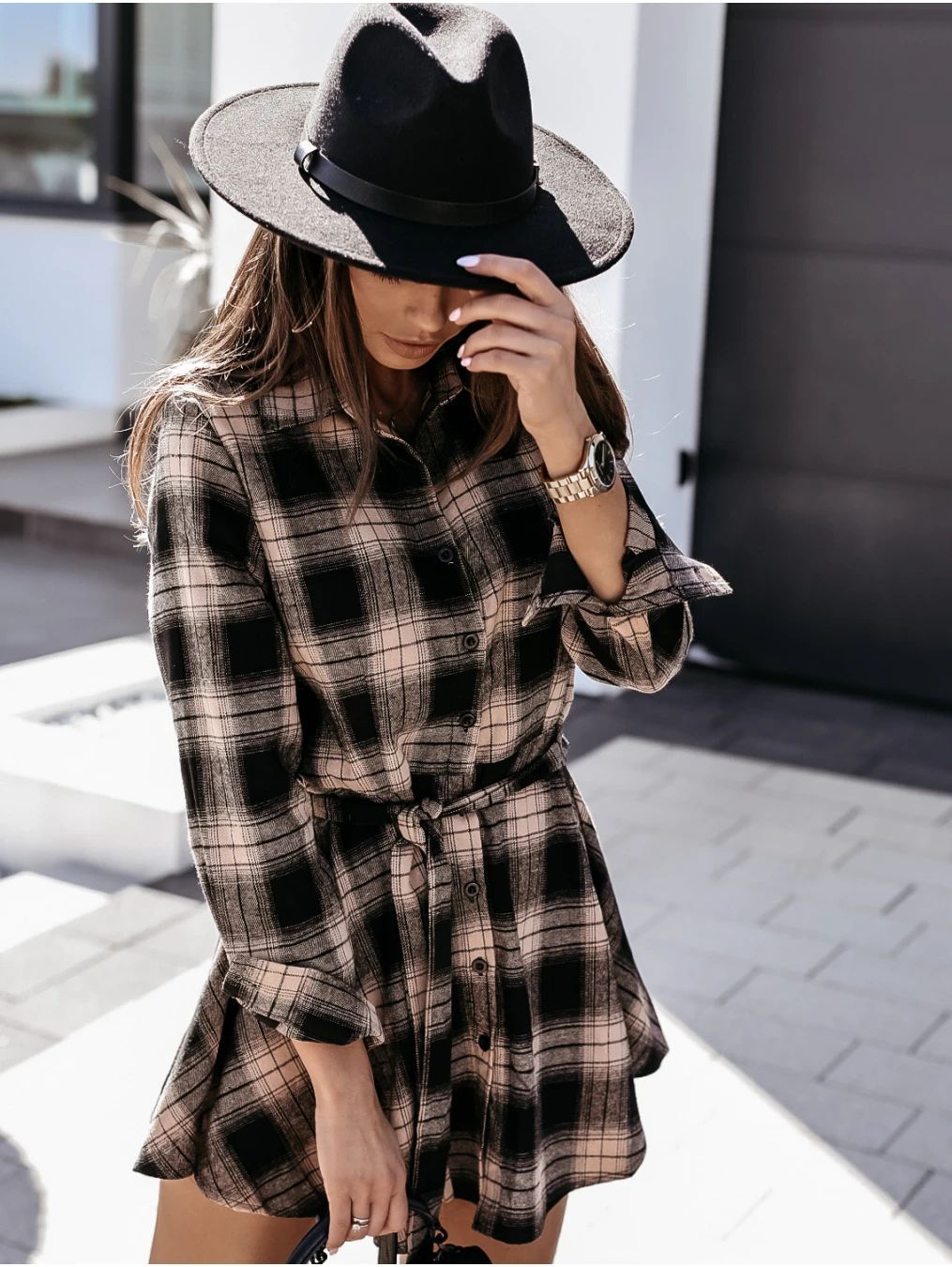 Leavenworth Cotton Pocketed Plaid Shirt Dress