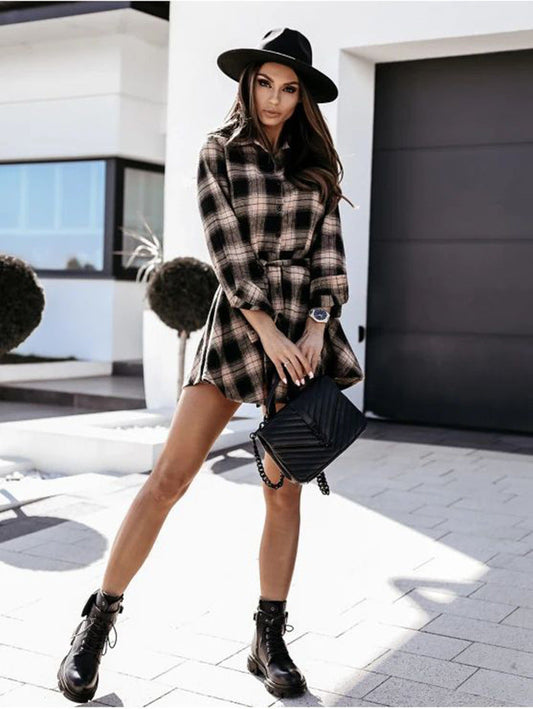 Leavenworth Cotton Pocketed Plaid Shirt Dress