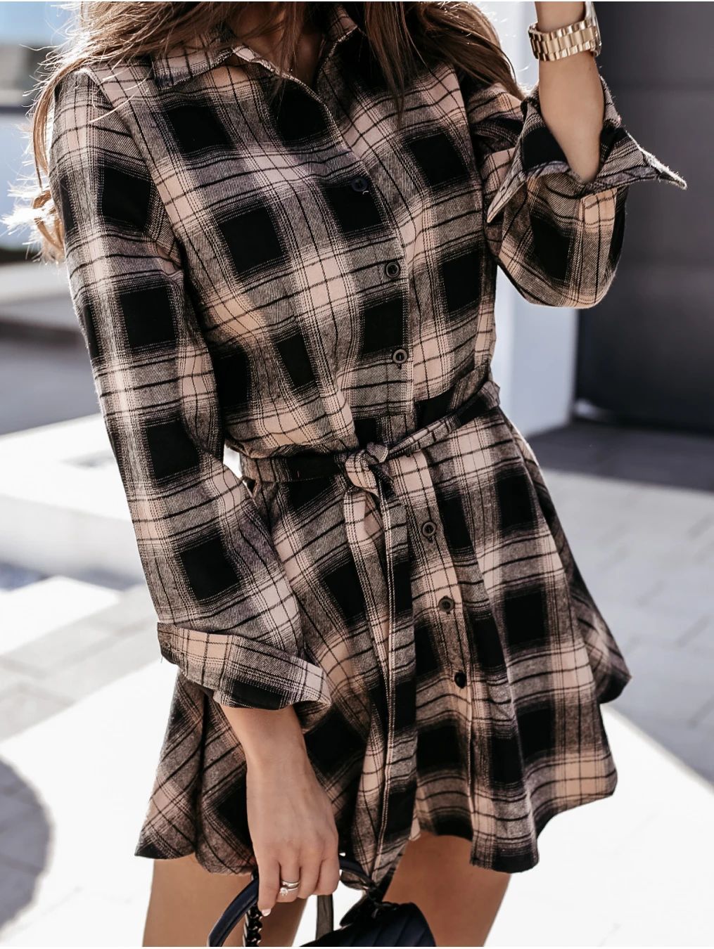 Granton Cotton Blend Plaid Button Down Shirt Dress