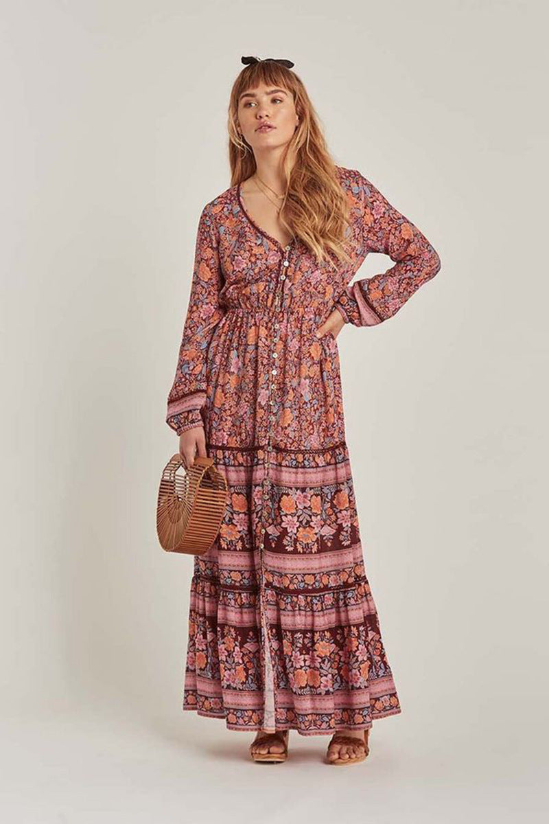 Dougherty Cotton Printed Ruffle Midi Dress