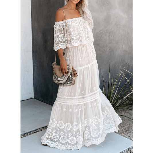 Flower Child Off The Shoulder Lace Maxi Dress