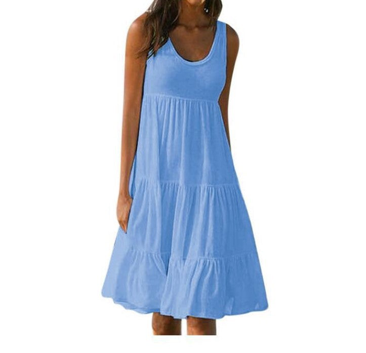 Teagan Cotton Tiered Babydoll Dress - Blue