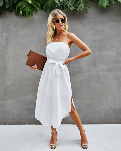 Free Falling Strapless Tiered Maxi Dress - Off White