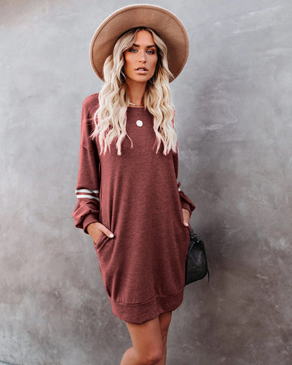 Randy Pocketed Long Sleeve Knit Dress - Marsala - FINAL SALE