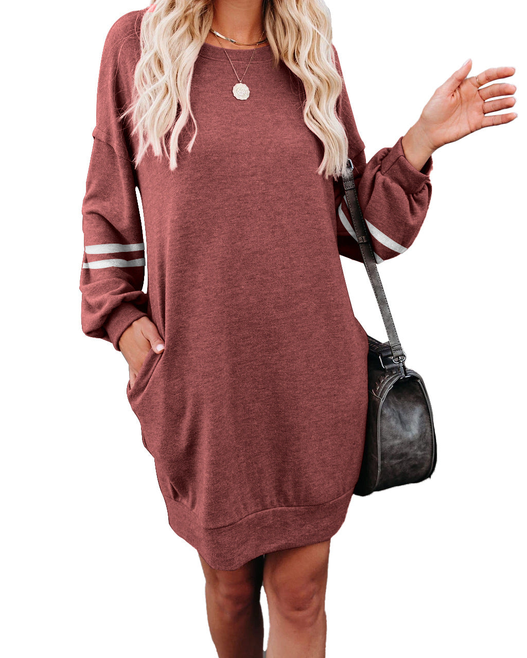 Randy Pocketed Long Sleeve Knit Dress - Marsala - FINAL SALE