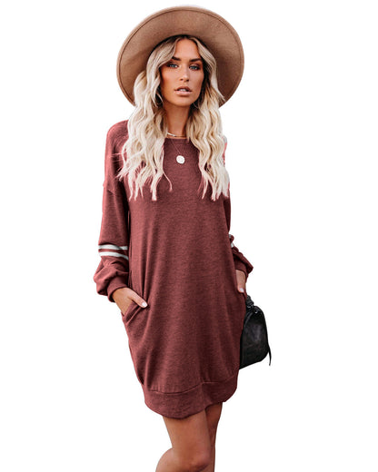 Randy Pocketed Long Sleeve Knit Dress - Marsala - FINAL SALE