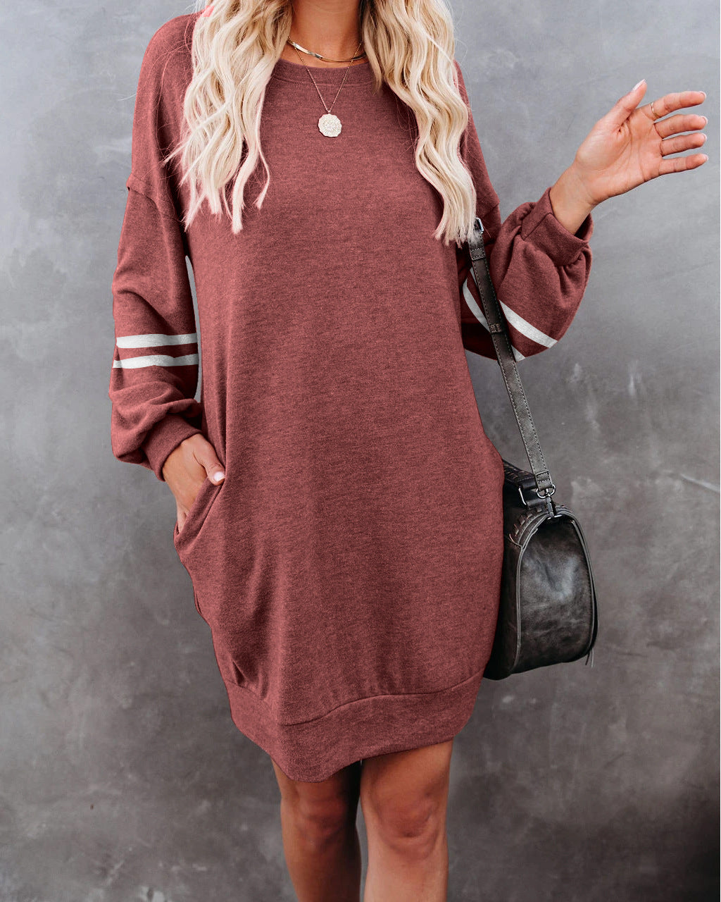 Randy Pocketed Long Sleeve Knit Dress - Marsala - FINAL SALE