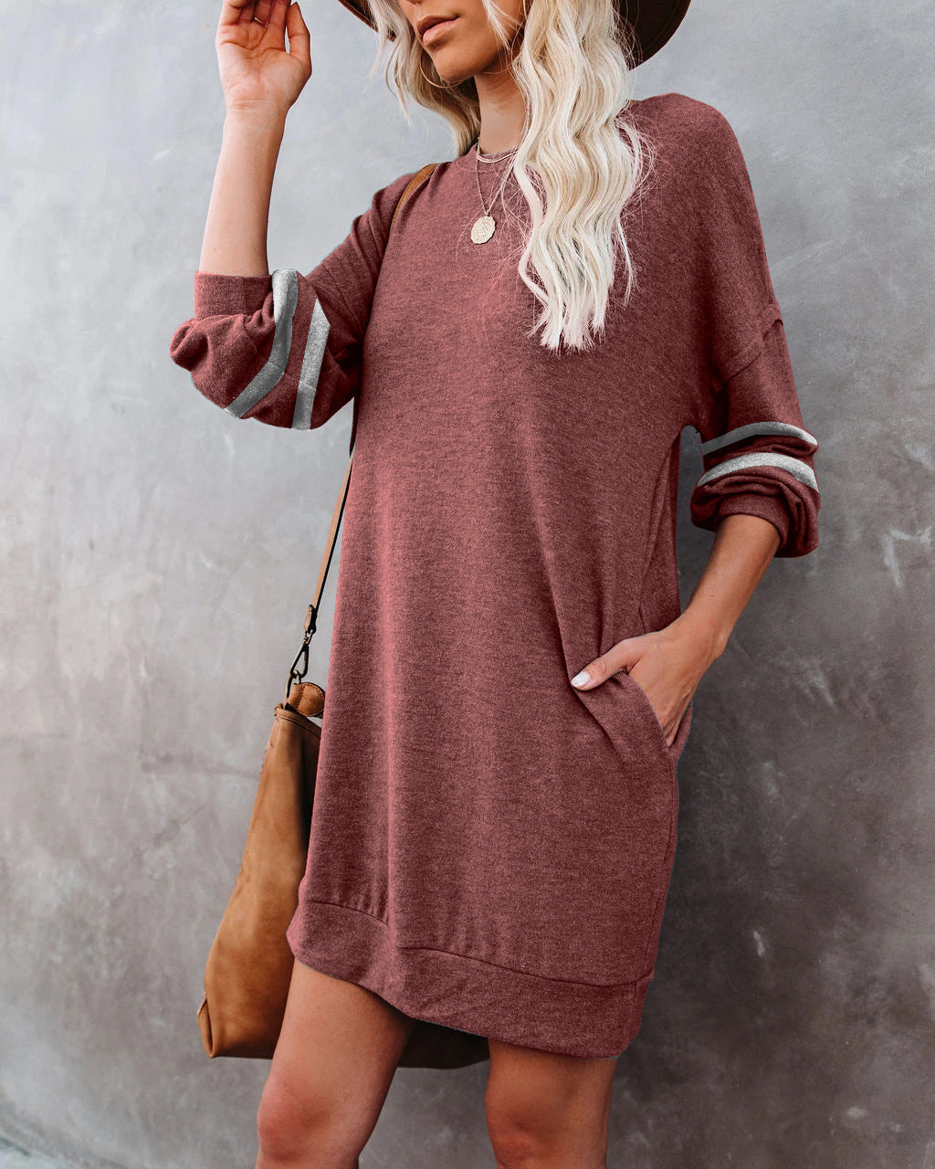 Randy Pocketed Long Sleeve Knit Dress - Marsala - FINAL SALE